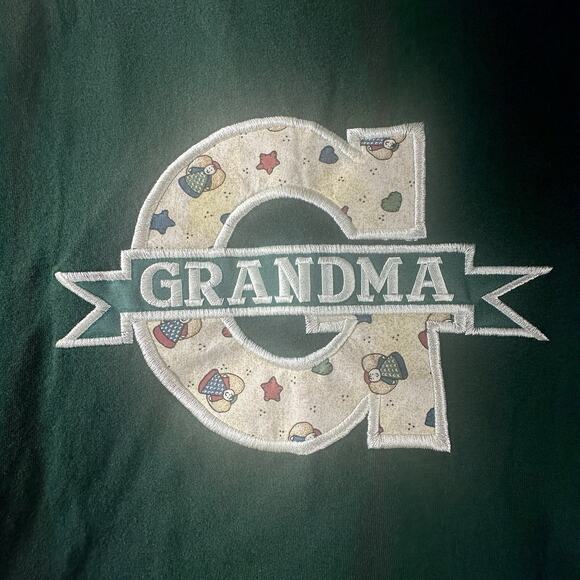 Vintage Grandma G Applique T-Shirt Women's L Floral Green Crewneck USA Tee Boxy - Picture 2 of 7